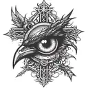 eye with thorns crow and a cross tattoo design idea