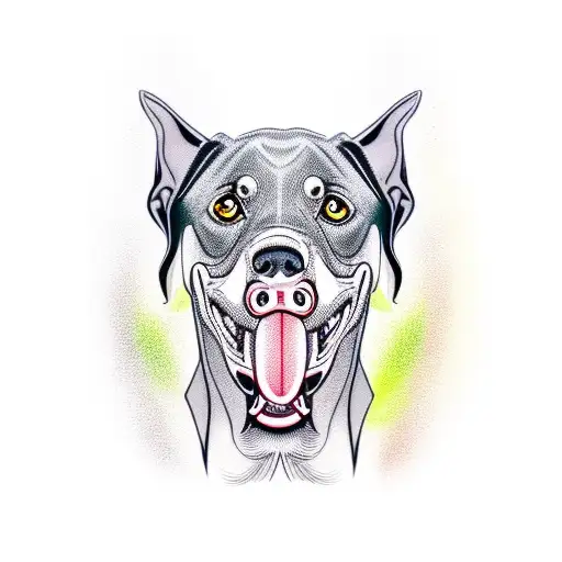 Dobermann with mouth open and seeming a bit aggresive  tattoo design idea