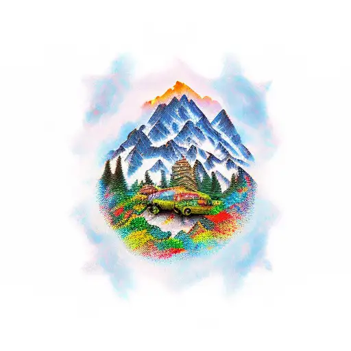 cross wilderness mountains tattoo design idea