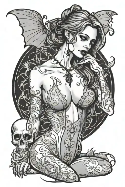 bloody  seductive vampire girl full body sexy woman tattoo design idea