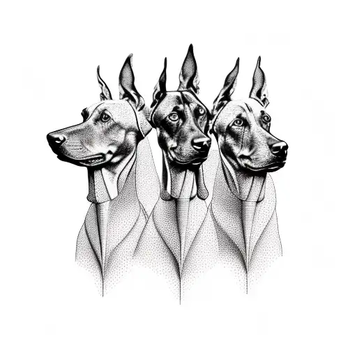 3 headed doberman  tattoo design idea