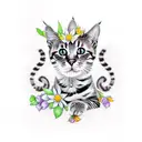 3 headed cute cat with flowers around tattoo design idea