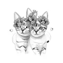 3 headed cute cat with flowers around tattoo design idea