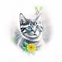 3 headed cute cat with flowers around tattoo design idea