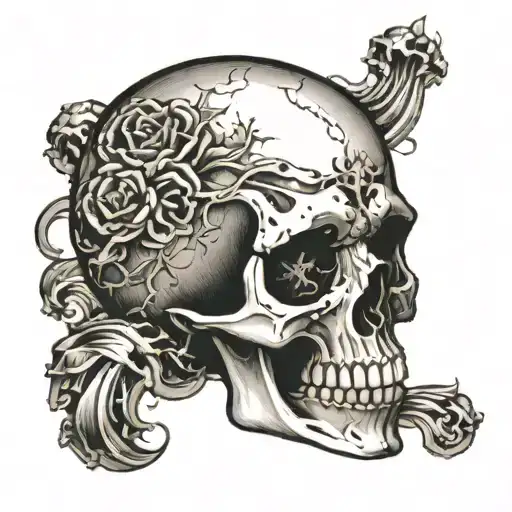 skull with stress coming out of its head tattoo design idea