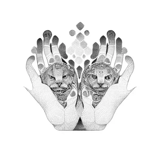 An abstract design of overlapping paws in dotwork style tattoo design idea