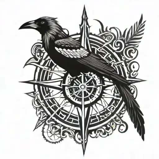 nordic compass combined whit odins crows tattoo design idea