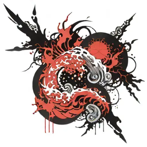 japanese wave and cross negative'  tattoo design idea