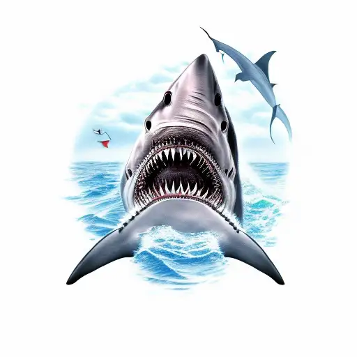 ship on fire with a shark biting it tattoo design idea