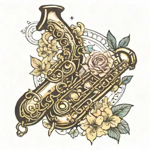 A saxophone with "Fly me to the moon" integrated into the tattoo tattoo design idea