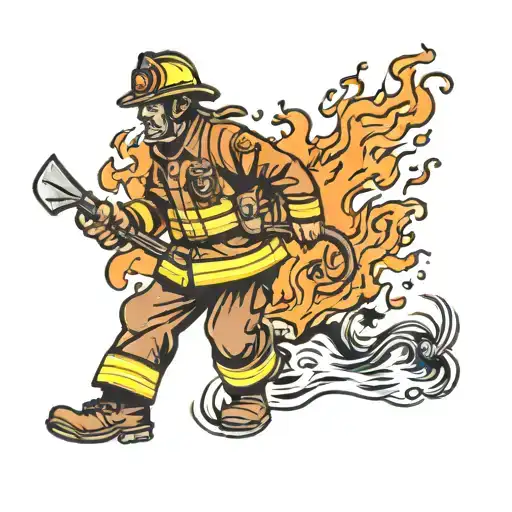 firefighter battling flames tattoo design idea