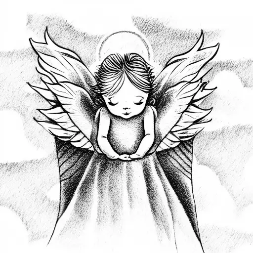 cute baby angel on a cloud sleeping tattoo design idea
