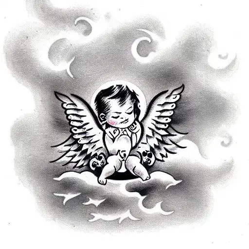 cute baby angel on a cloud sleeping tattoo design idea