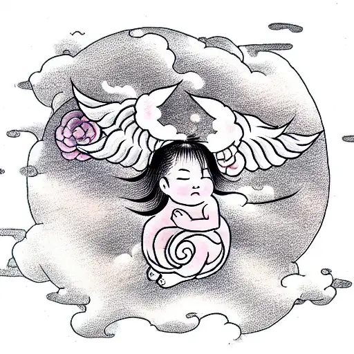 cute baby angel on a cloud sleeping tattoo design idea