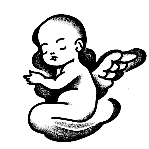 cute baby angel on a cloud sleeping tattoo design idea