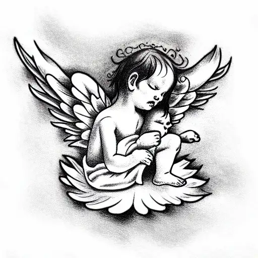 cute baby angel on a cloud sleeping tattoo design idea