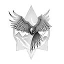 A fierce phoenix bird soaring over a mountain range tattoo design idea