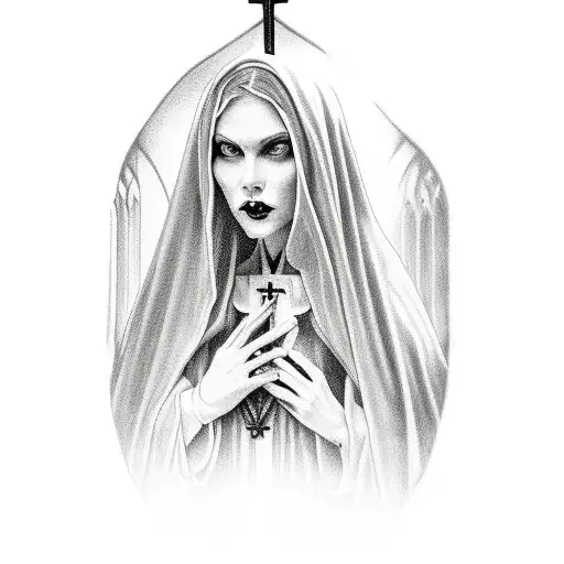 female vampire in church window tattoo design idea