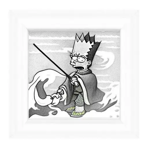 bart simpson as a lord with a slingshot in a painting frame tattoo design idea