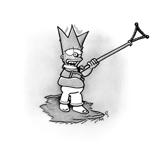 bart simpson as a lord with a slingshot in a painting frame tattoo design idea