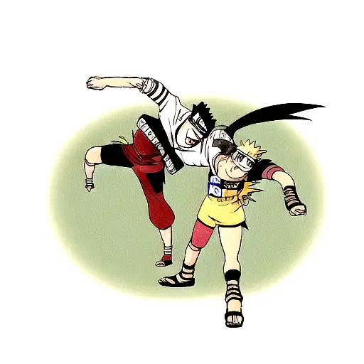 Anime fighting sceene leg sleeve, naruto tattoo design idea