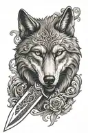 Wolf Knife blade decorated tattoo design idea