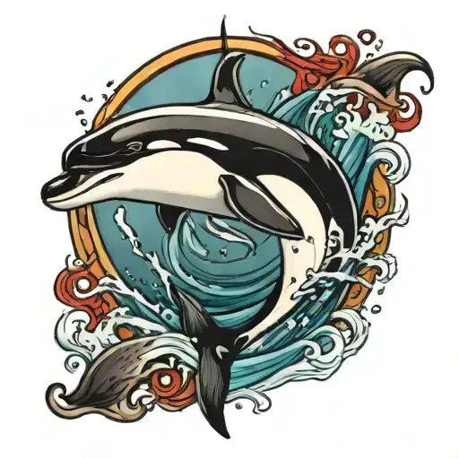 orca whale swimming in blood tattoo design idea