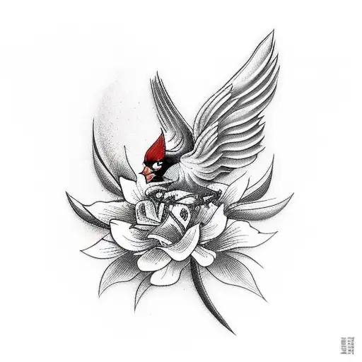 morbid Cardinal with flower coming out of it tattoo design idea