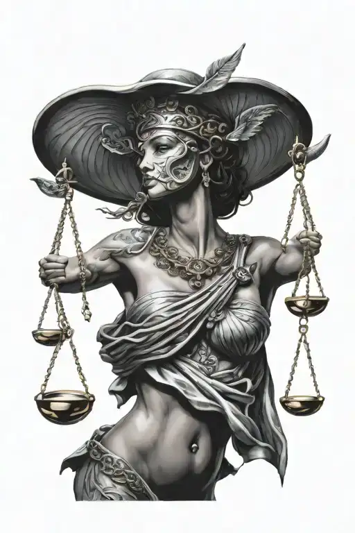 Themis goddess of justice blindfolded warrior women tattoo design idea