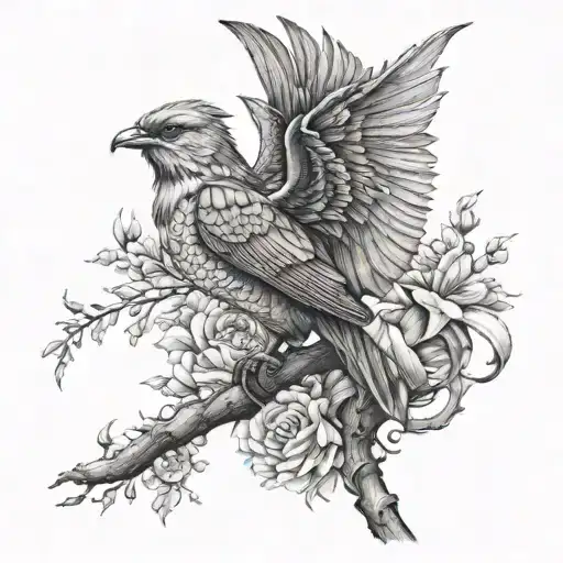 dragon and wren bird tattoo design idea