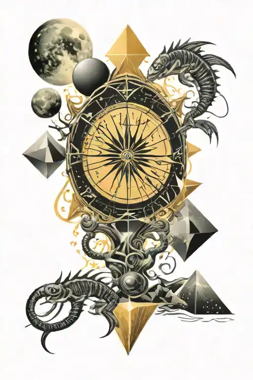 scorpio starsign stars moon pyramids sun moon shining tattoo design idea