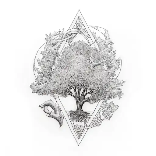 holy trinity and tree tattoo design idea