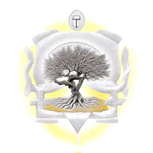 holy trinity and tree tattoo design idea