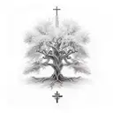 holy trinity and tree tattoo design idea