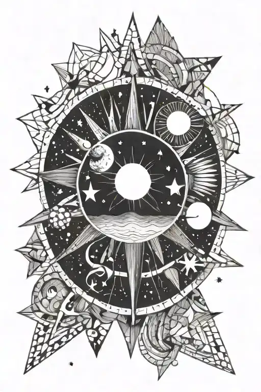 astronomy space sun moon stars tattoo design idea