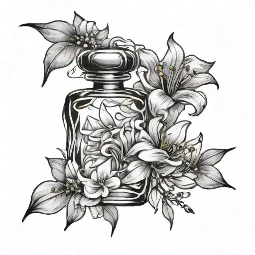 jasmine flowers and perfume bottle tattoo design idea