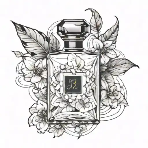 jasmine and perfume bottle tattoo design idea
