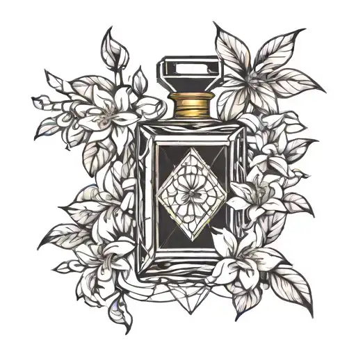 jasmine flowers and perfume bottle tattoo design idea