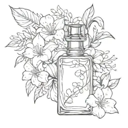 jasmine flowers and perfume bottle tattoo design idea
