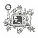 A tattoo design featuring the TV show characters from Bones, Friends, and The Golden Girls, surrounded by elements of homesteading to represent your favorite things and hobbies tattoo design idea
