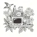 A tattoo design featuring the TV show characters from Bones, Friends, and The Golden Girls, surrounded by elements of homesteading to represent your favorite things and hobbies tattoo design idea