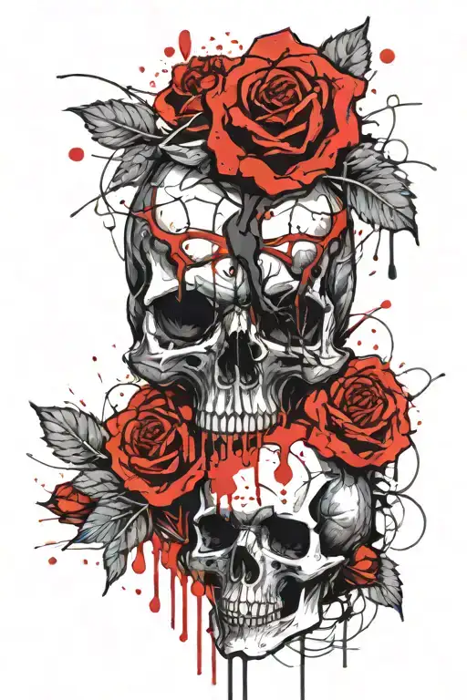 Skull and roses with blood dripping tattoo design idea