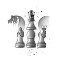 chess board with queen and king pawns surrounded  by multiple normal pawns tattoo design idea