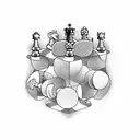 chess board with queen and king pawns surrounded  by multiple normal pawns tattoo design idea