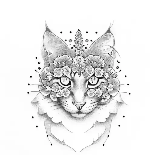 gatos de corpo inteiro com flores tattoo design idea
