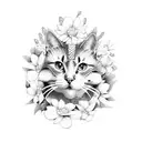 gatos de corpo inteiro com flores tattoo design idea