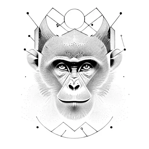 Geometric Monkey-mind tattoo design idea