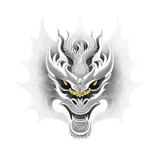 Balinese dragon mask with bamboo background  tattoo design idea