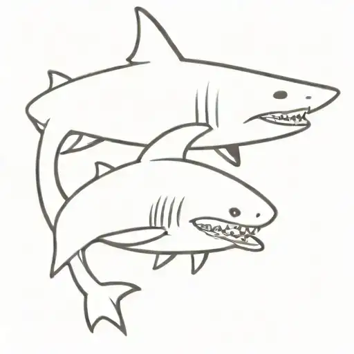 shark cute  couple kissing tattoo design idea