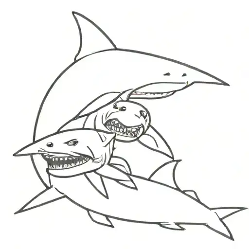 shark couple kissing tattoo design idea